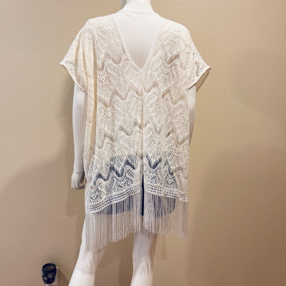 Victorias Secret Ivory Cream Lace Kimono Cover Up Womens Medium Large Fringe - Picture 3 of 16